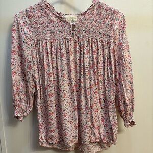 Cynthia Rowley Pink Floral Smocked Blouse